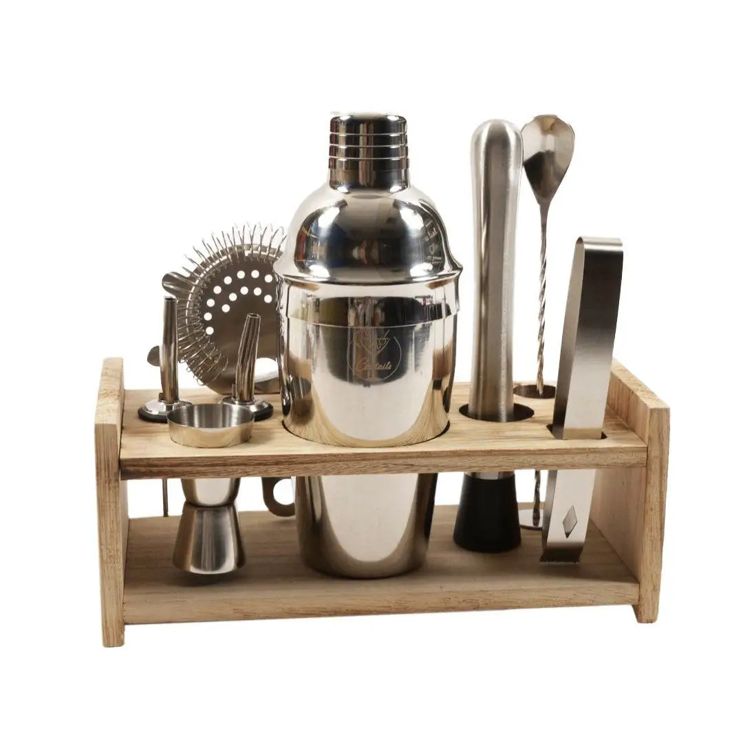 Set bartender 8 pezzi Shaker per cocktail con cassetta in legno