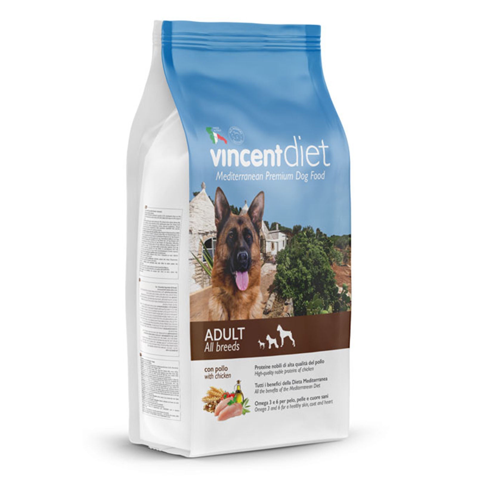 Crocchette Vincent Diet per cani a pelo lungo a base di Pollo, cereali –