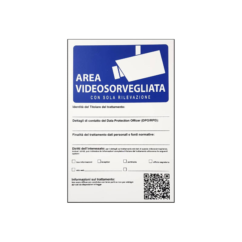 Cartello segnaletico "Area Videosorvegliata" con solo rilevazione realizzato in pvc