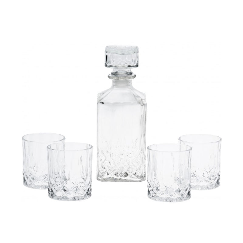 Set Bottiglia decanter da Whisky con 4 bicchieri in vetro intagliato 900 ml