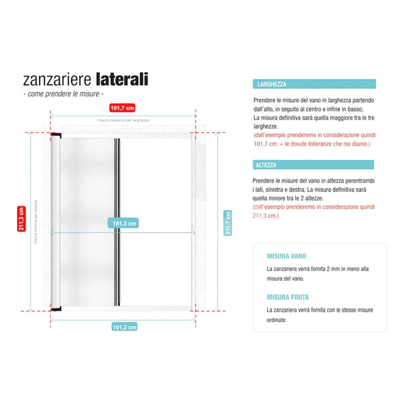 Zanzariera a carrarmato su misura ''Metra'' profilo Nero Opaco apertura laterale (Made in Italy)