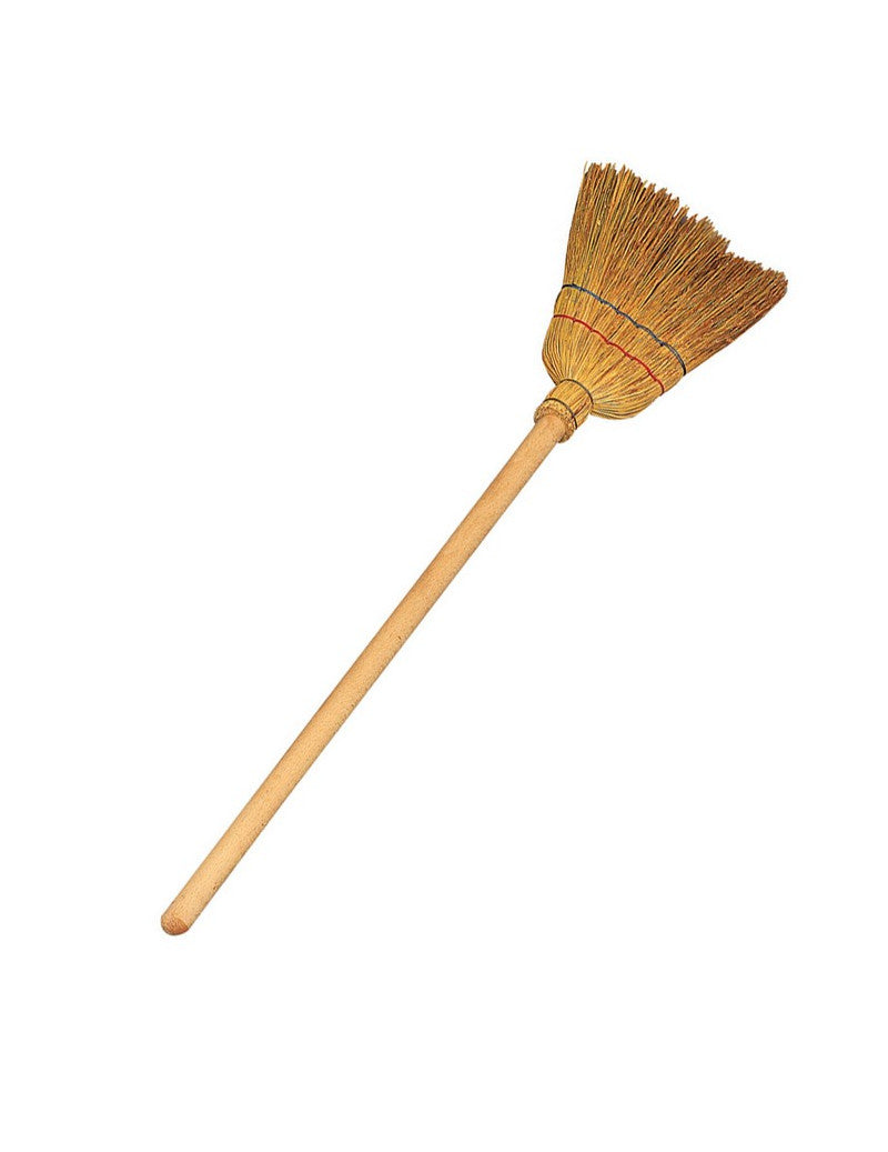 scopa di saggina con manico in legno